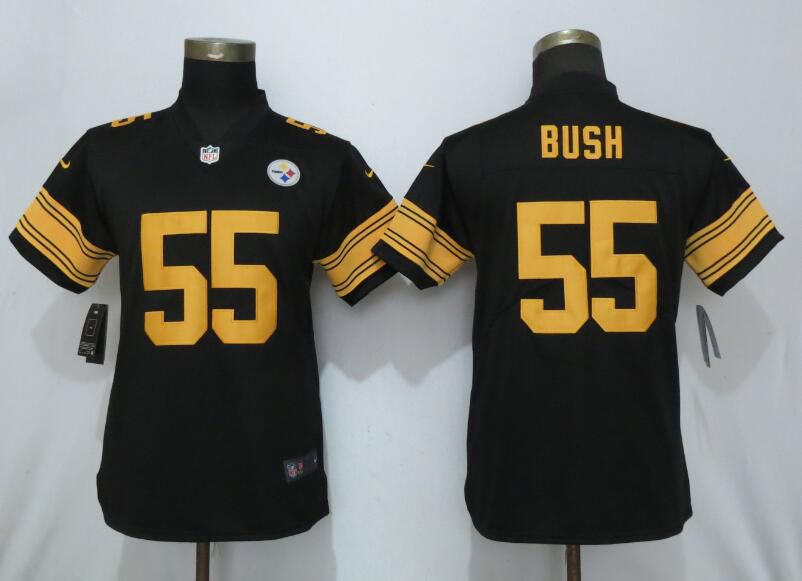 Women Pittsburgh Steelers #55 Bush Navy Black Nike Vapor Untouchable NFL Jerseys->women nfl jersey->Women Jersey